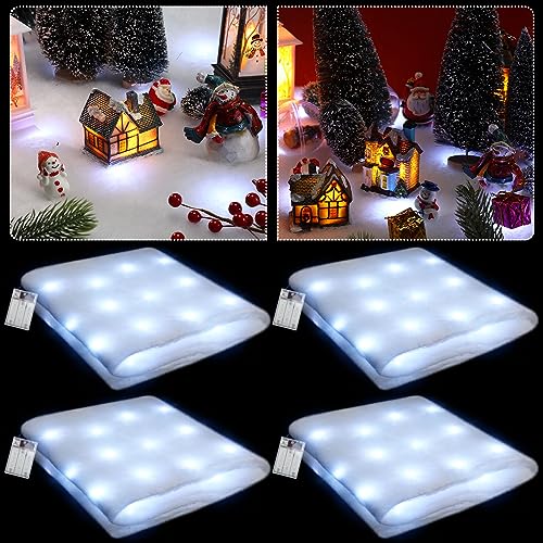 Kittmip 4 Pcs Pre Lit Christmas Snow Blanket with LED Lights Holiday Lighted Table Runner Christmas Village Accessories LED Fake Snow Decoration for Village Display 59 x 16 White - Image 1