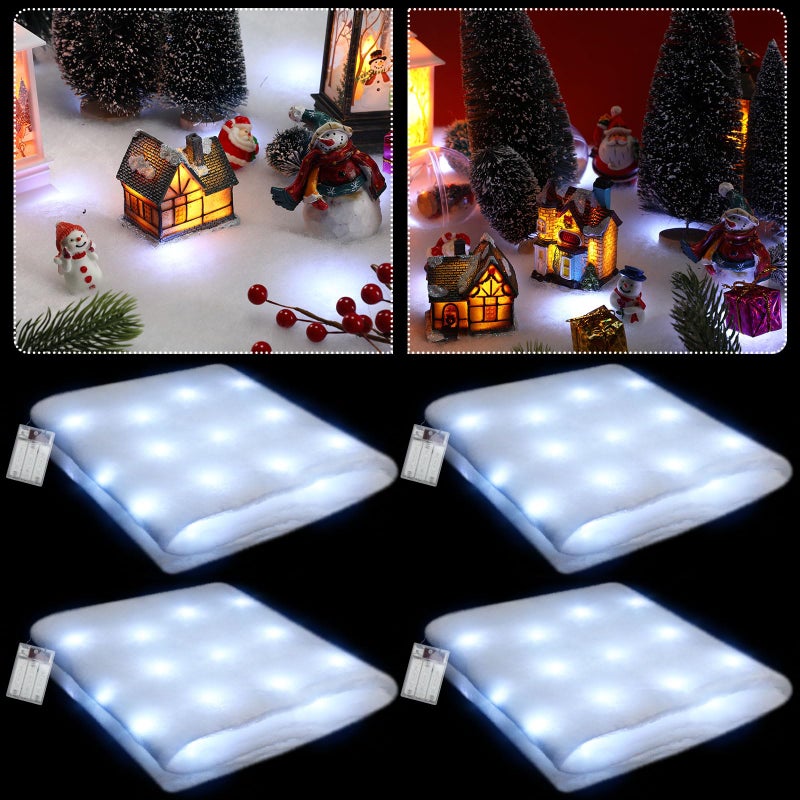 Kittmip 4 Pcs Pre Lit Christmas Snow Blanket with LED Lights Holiday Lighted Table Runner Christmas Village Accessories LED Fake Snow Decoration for Village Display 59 x 16 White - Image 2