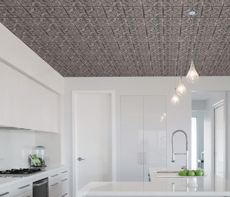 InHome NH3922 Camden Antique Silver Faux Tin Peel & Stick Backsplash Tiles, Metallic, 10 inch x 10 inch (Pack of 6) - Image 3