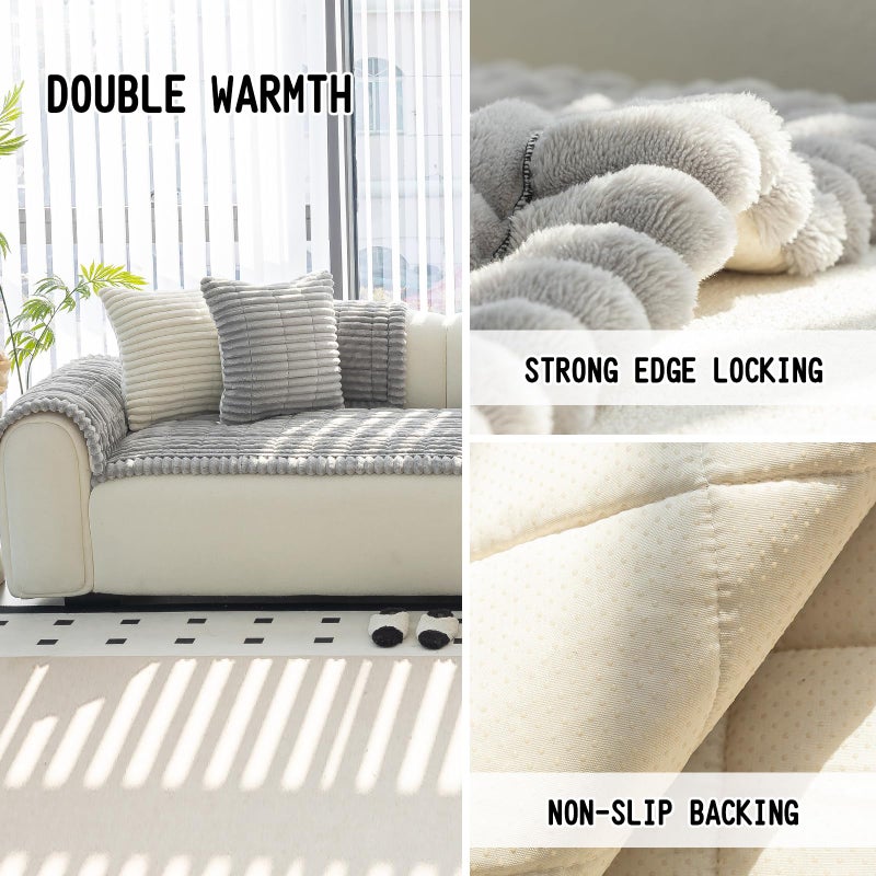 MDSASFD Sofa Couch Cover, Sofa Covers for Dogs Washable, Non-Slip Striped Sofa Slipcovers for Sectional Sofa, Sofa Cover Furniture Protector for L Shaped(Light Grey, 27.6"x 59") - Image 2