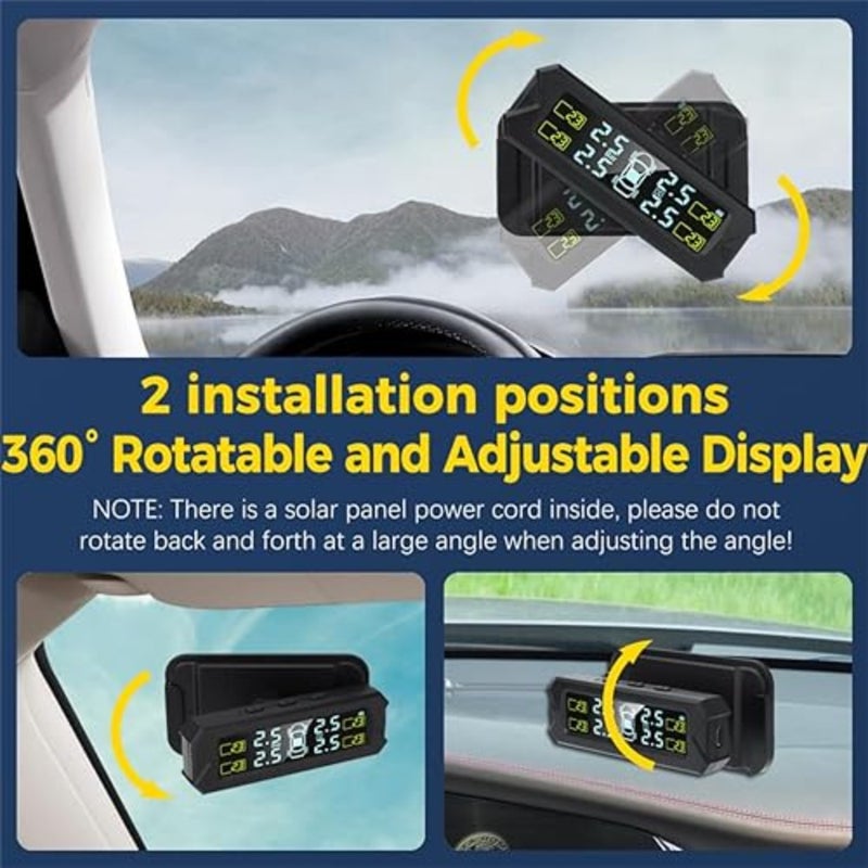 نظام مراقبة ضغط الإطارات TPMS، نظام مراقبة ضغط الإطارات TPMS بالطاقة الشمسية اللاسلكي مثبت على الزجاج الأمامي مع 4 أجهزة استشعار خارجية، عرض درجة حرارة الضغط في الوقت الحقيقي 0-81 رطل لكل بوصة مربعة - Image 4