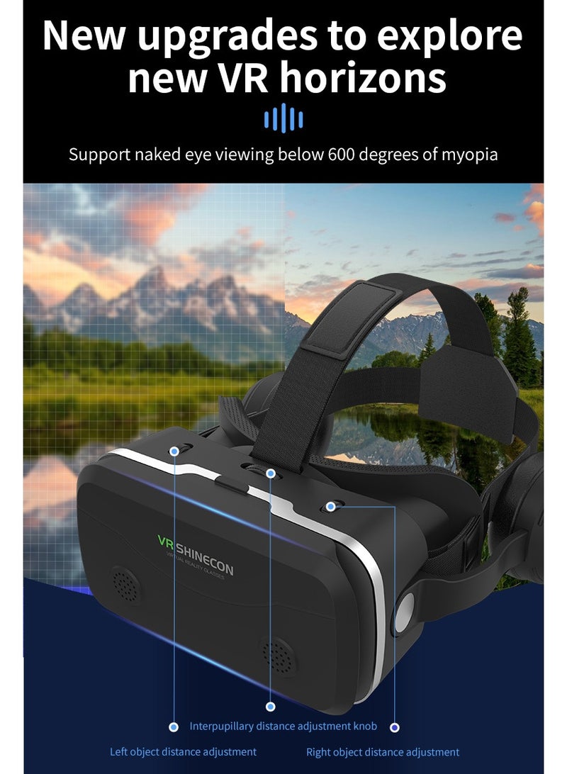 VR SHINECON G15E VR Glasses IMAX 3D Movies Virtual Reality VR Glasses Google Cardboard Box VR Helmet for 4.7-7 Phone, Support Game Joystick (Black) - Image 4