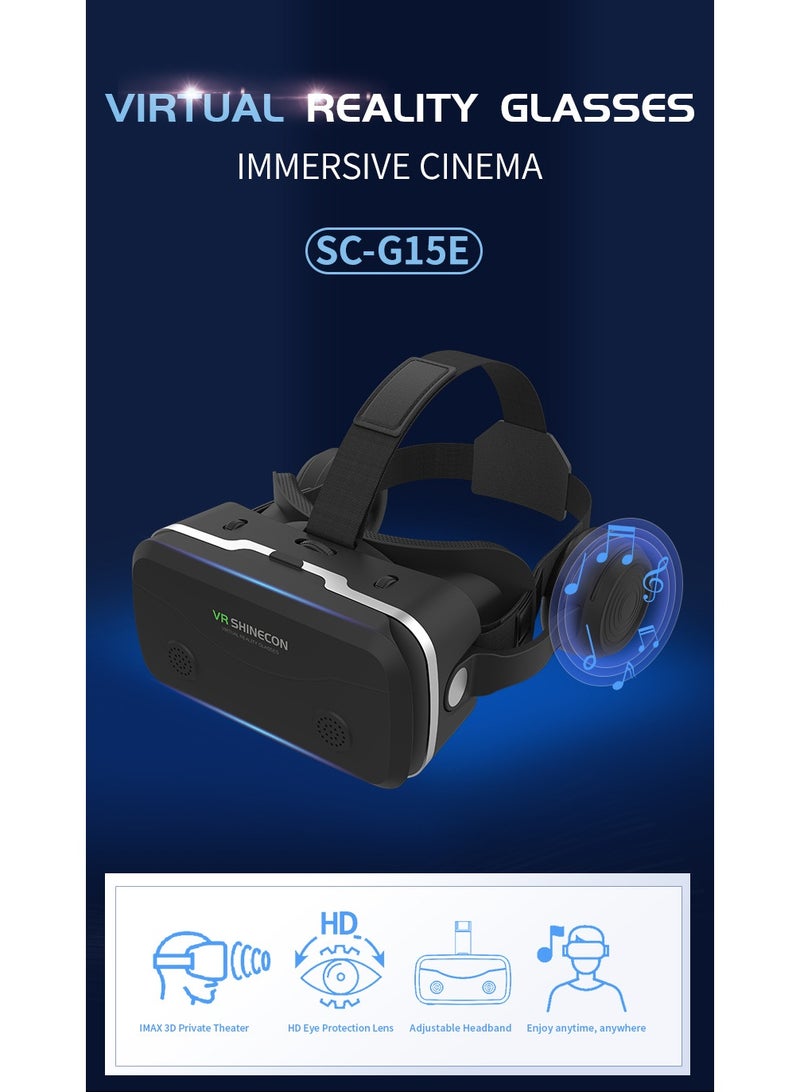 VR SHINECON G15E VR Glasses IMAX 3D Movies Virtual Reality VR Glasses Google Cardboard Box VR Helmet for 4.7-7 Phone, Support Game Joystick (Black) - Image 2