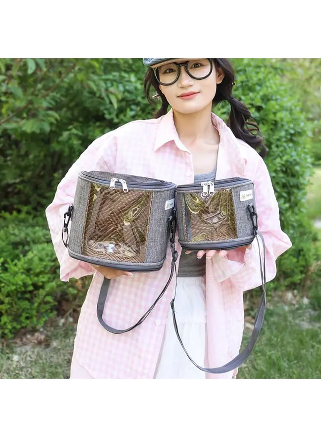 حقيبة حمل صغيرة رمادية محمولة للحيوانات الأليفة، جيب سفر شفاف للتنفس للهامستر والوزغ والقطط. - Image 2