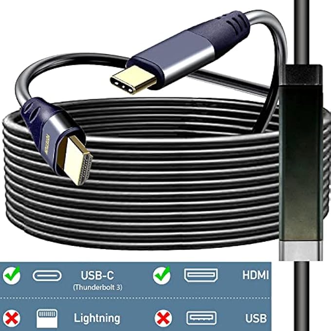 rayihni USB C TO HDMI CABLE 30FT WITH IC, 4K@60HZ TYPE-C TO HDMI FOR MACBOOK PRO/AIR, IMAC, GALAXY S20 S10 S9 S8, SURFACE, DELL, HP, MACBOOK PRO, MACBOOK AIR, IPAD PRO, PIXELBOOK, XPS, GALAXY, AND MORE - Image 2