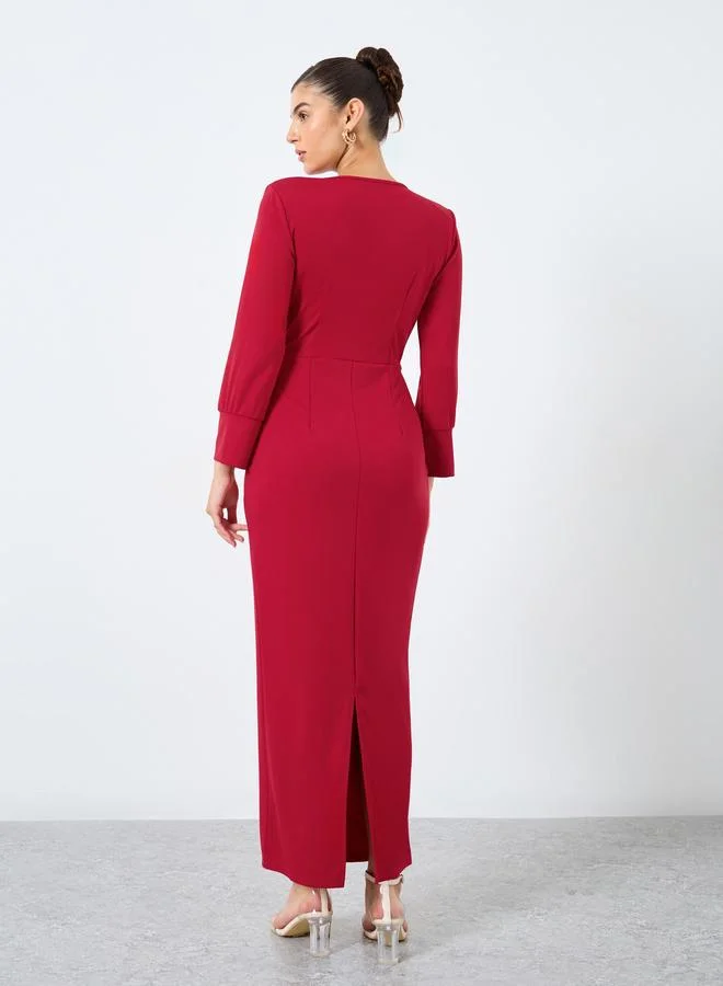 Styli Styli Red Maxi Blazer Dress with Button Detail