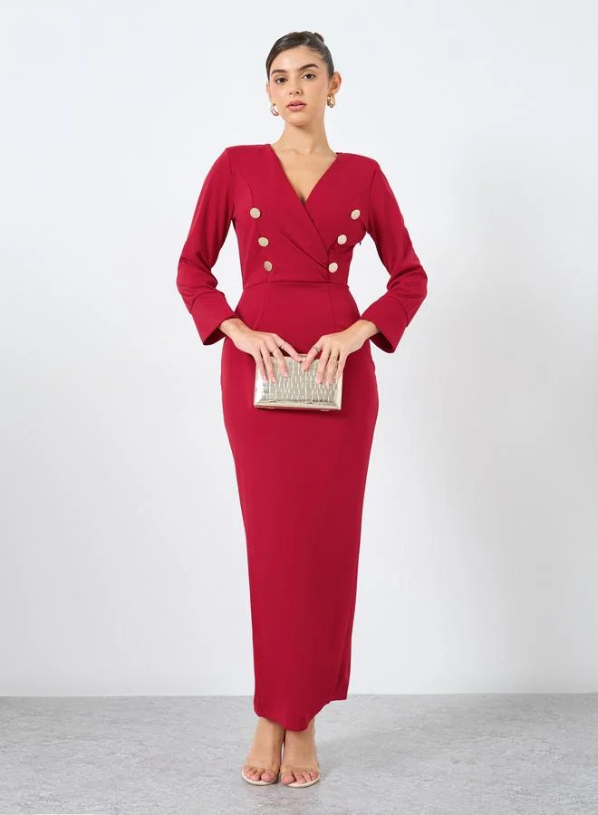 Styli Styli Red Maxi Blazer Dress with Button Detail