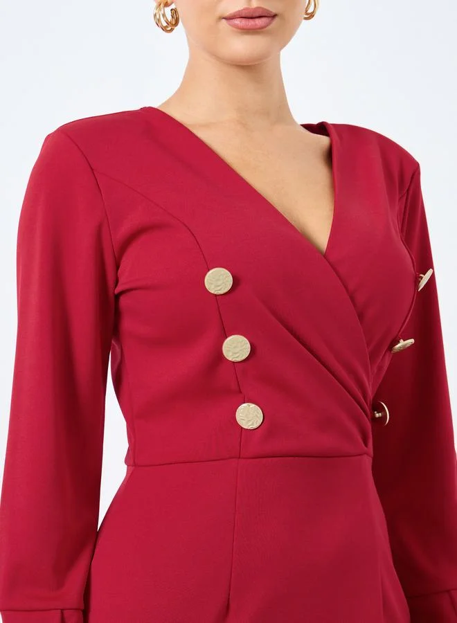 Styli Styli Red Maxi Blazer Dress with Button Detail