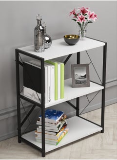 DANTA HOME Corner Coffee Table, Side Table, Bookcase Consisting Of 3 Wooden Shelves For Storage And Organization - White / Black  - Image 4