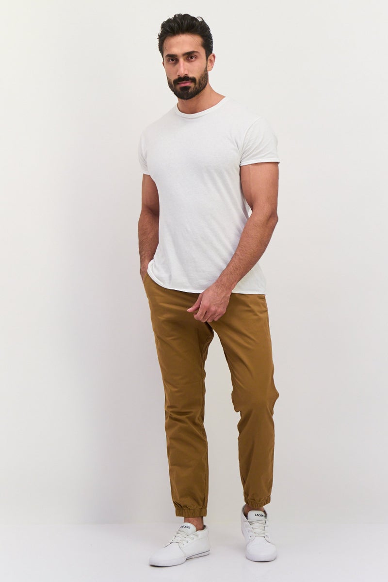 GAP Men Regular Fit Solid Jogger Pants, Khaki  - Image 3