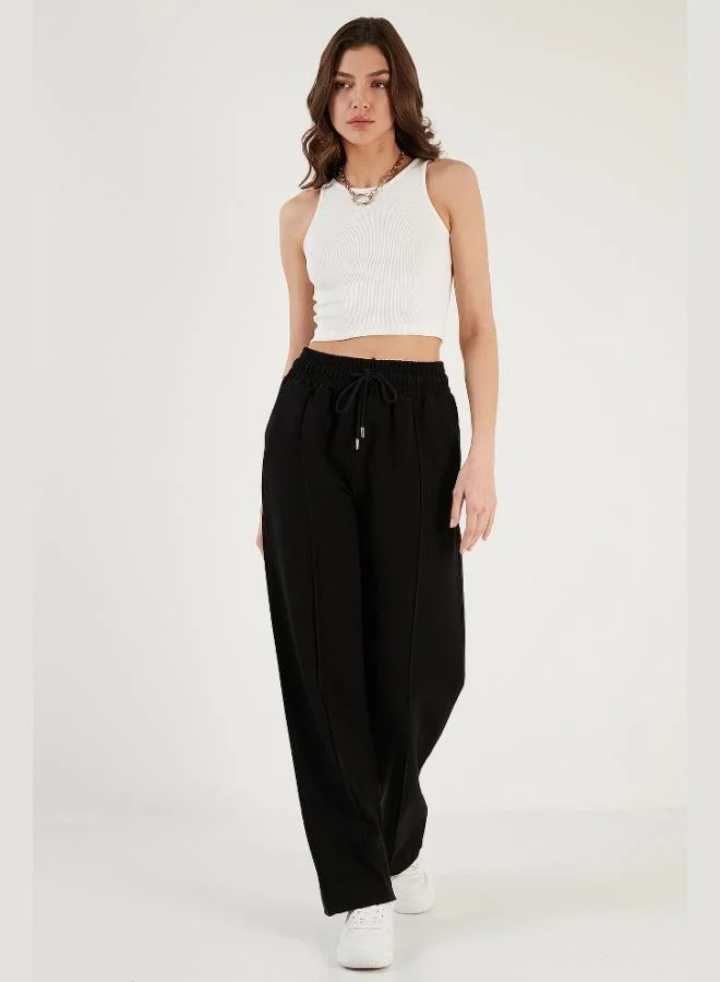 Lela Lela Cotton and Linen Blend High Waist Relaxed Cut Wide Leg Sports Pants Women's TROUSERS 5865022