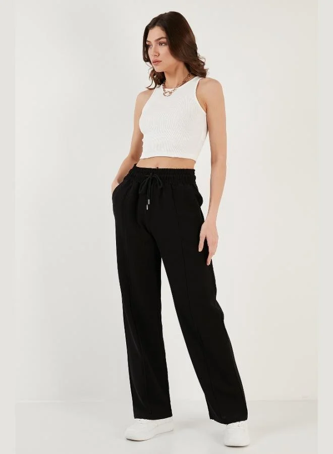 Lela Lela Cotton and Linen Blend High Waist Relaxed Cut Wide Leg Sports Pants Women's TROUSERS 5865022