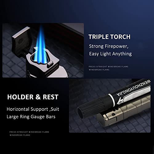 PROMISE Metal Lighter Triple Jet Flame Refillable Butane Windproof Lighter- Butane Not Included (Black) - Image 3