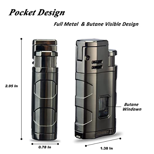 PROMISE Metal Lighter Triple Jet Flame Refillable Butane Windproof Lighter- Butane Not Included (Black) - Image 2