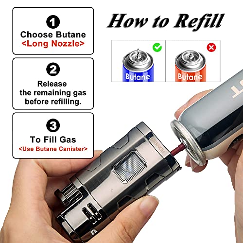 PROMISE Metal Lighter Triple Jet Flame Refillable Butane Windproof Lighter- Butane Not Included (Black) - Image 5