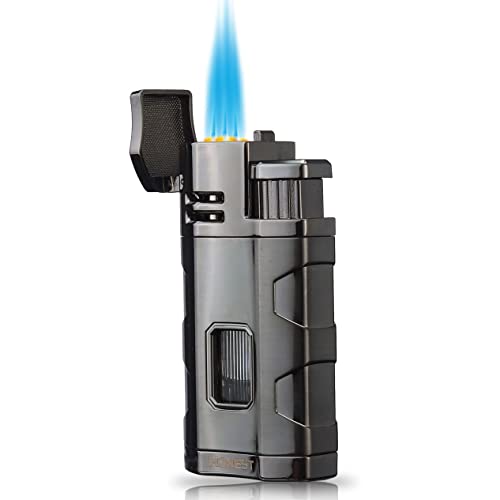 PROMISE Metal Lighter Triple Jet Flame Refillable Butane Windproof Lighter- Butane Not Included (Black) - Image 1