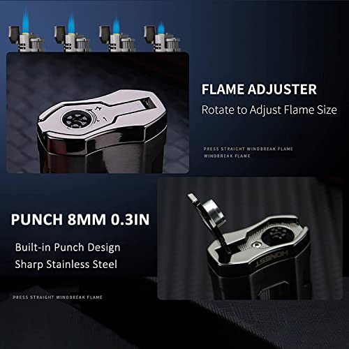 PROMISE Metal Lighter Triple Jet Flame Refillable Butane Windproof Lighter- Butane Not Included (Black) - Image 4