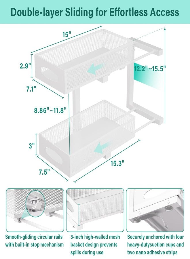 Beleeb Under Sink Organizer, 1 Pack 2 Tier Metal Slide Out Pull Out Cabinet Organizer Shelf, Height Adjustable Organization and Storage Series, Bathroom/Desktop/Cabinet/Kitchen organization, White - Image 2