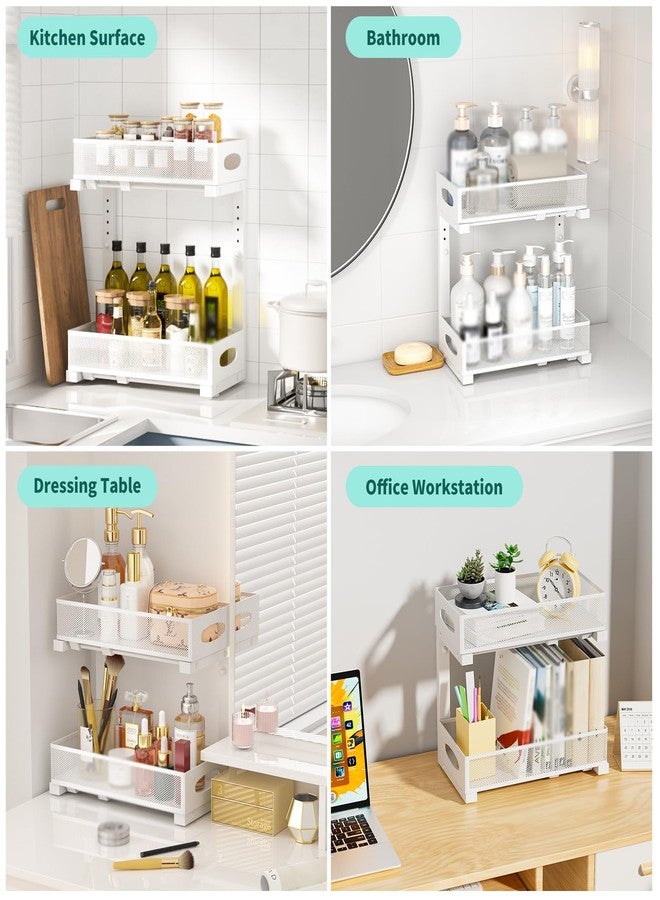 Beleeb Under Sink Organizer, 1 Pack 2 Tier Metal Slide Out Pull Out Cabinet Organizer Shelf, Height Adjustable Organization and Storage Series, Bathroom/Desktop/Cabinet/Kitchen organization, White - Image 4