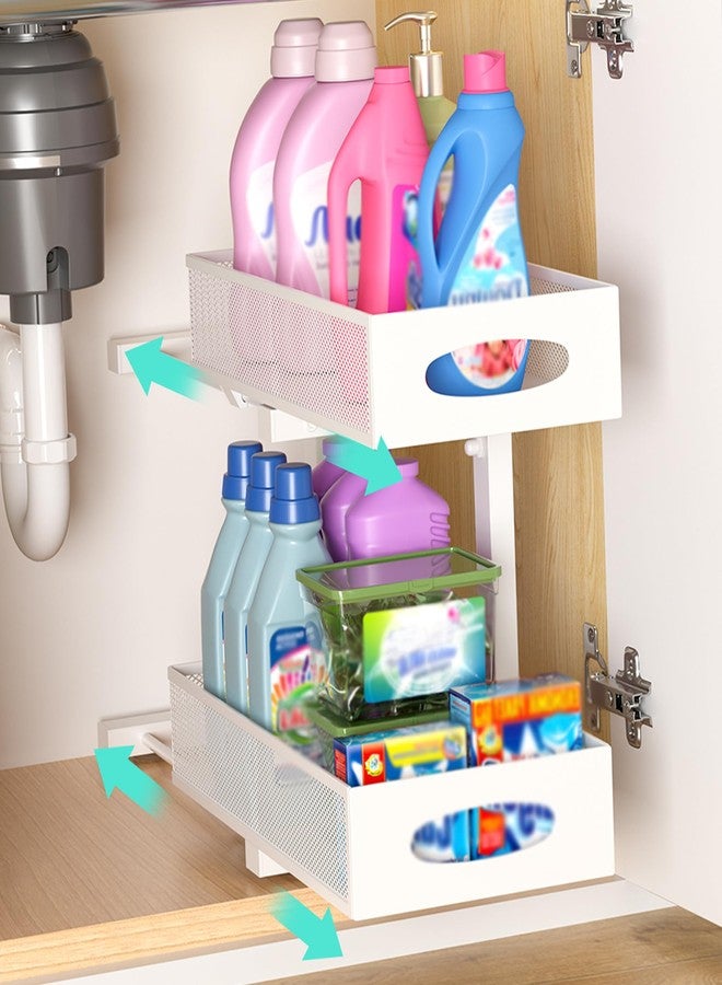 Beleeb Under Sink Organizer, 1 Pack 2 Tier Metal Slide Out Pull Out Cabinet Organizer Shelf, Height Adjustable Organization and Storage Series, Bathroom/Desktop/Cabinet/Kitchen organization, White - Image 1