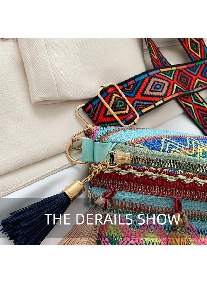 WAOKN Women's Boho Shoulder Bag, Girls Fashion Tassel Crossbody Bags Sling Bag Side Bag Carry Bag, Wide Strap Canvas Pouch Chest Bag Waist Bag Small Bag Gift Bag for College Students and Tenagers - Image 5