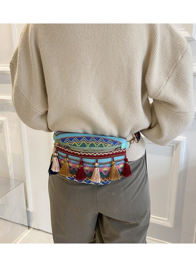 WAOKN Women's Boho Shoulder Bag, Girls Fashion Tassel Crossbody Bags Sling Bag Side Bag Carry Bag, Wide Strap Canvas Pouch Chest Bag Waist Bag Small Bag Gift Bag for College Students and Tenagers - Image 3