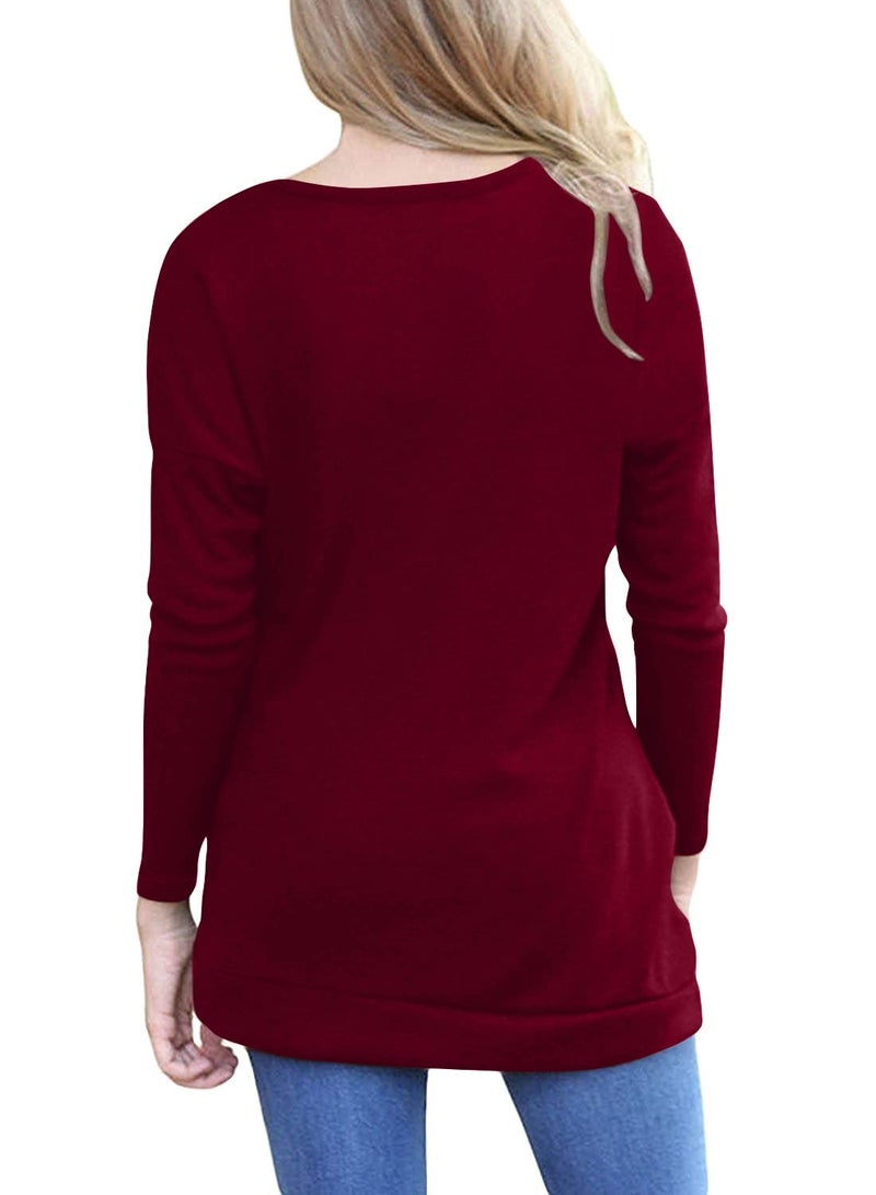 Yincro Women's Casual Long Sleeve Tunic Tops Fall Tshirt Blouses (Wine Red, XL) - Image 2