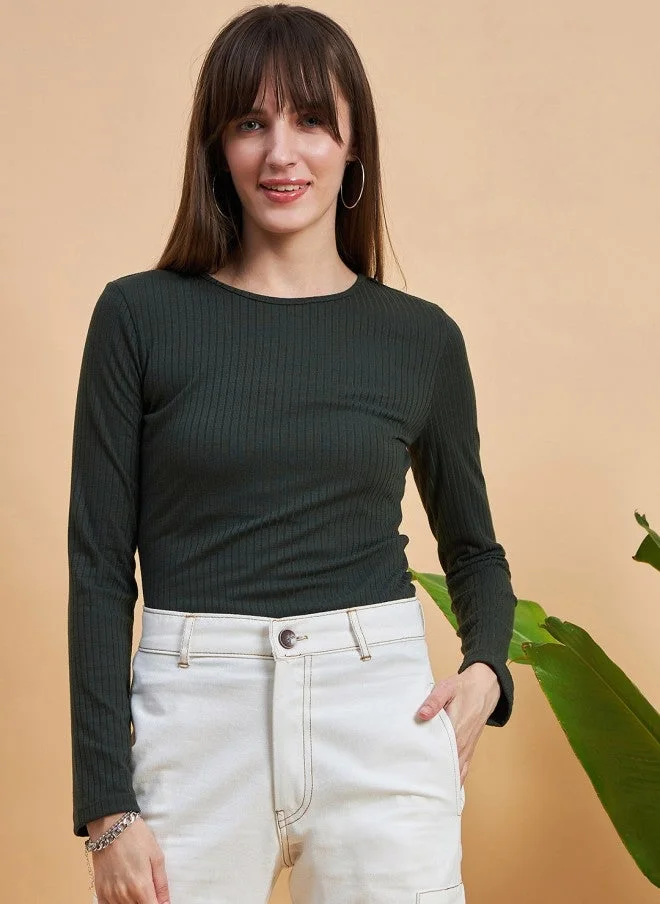 مينت ستريت Olive Green Long Sleeve Top for Women