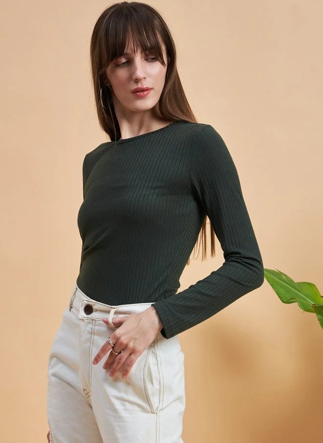 MINT STREET Olive Green Long Sleeve Top for Women