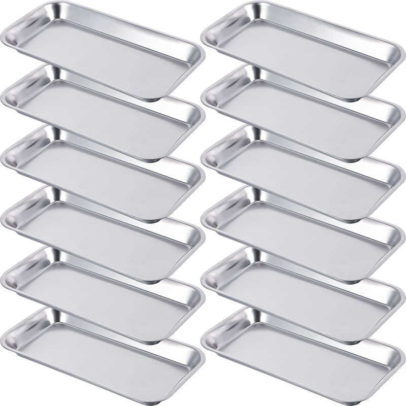 12 Pieces Medical Surgical Trays 89 x 46 x 08 Inch Small Metal Tray Stainless Steel Tray for Lab Instrument Supplies Baking Dental Tattoo Tool