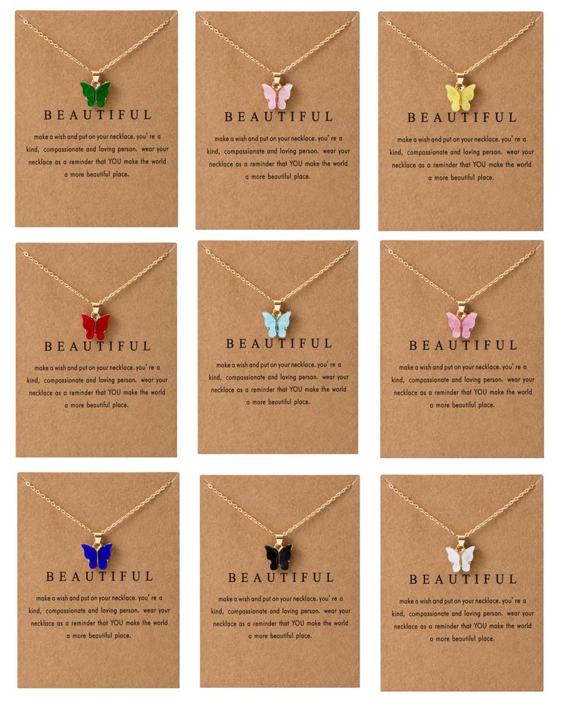 LOTSOF 18 Piece Butterfly Pendant Necklace Set, Colorful Acrylic Chain Necklaces for Women, Bohemian Jewelry Gift - Image 3