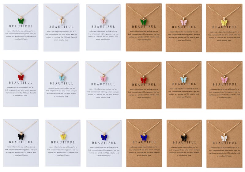 LOTSOF 18 Piece Butterfly Pendant Necklace Set, Colorful Acrylic Chain Necklaces for Women, Bohemian Jewelry Gift - Image 1