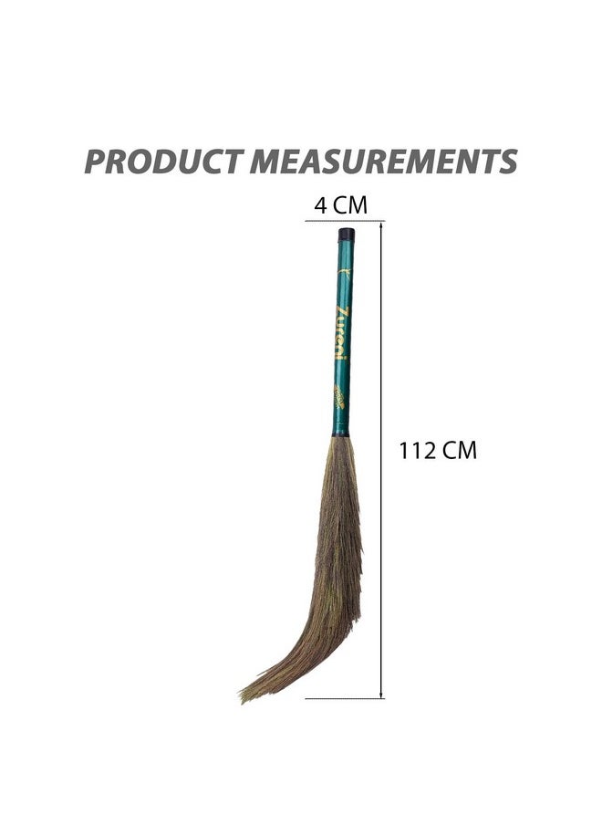 Zureni Zn-Br07 Scalene Floor Broom With Natural Soft No Dust Grass Long Stick Jhadu For Home Pantry Office Cleaning (1 Pc, Random Colours)  - Image 2