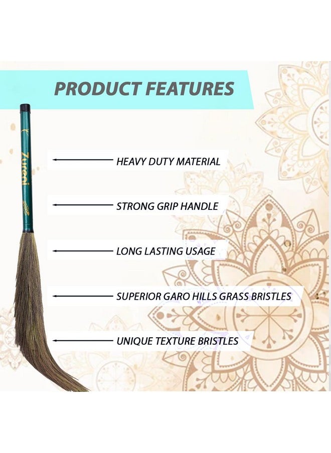 Zureni Zn-Br07 Scalene Floor Broom With Natural Soft No Dust Grass Long Stick Jhadu For Home Pantry Office Cleaning (1 Pc, Random Colours)  - Image 3