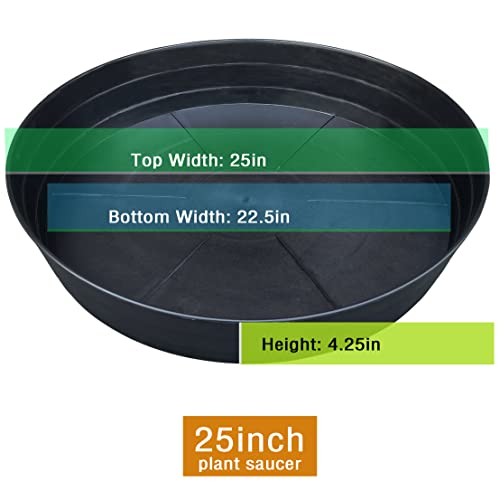 LWALRS 25 Inch Extra Large Planter Saucer, Extra-Deep 4.25 in Black Drip Trays for Flower Pot, Heavy Duty Drainage Tray Indoors No Holes, Plastic Plant Plate Water Catcher for Pots Base 19 20 21 22 in - Image 2