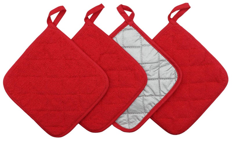Cotton Pot Holders Cotton Made Machine Washable Heat Resistant Everyday Kitchen Basic Terry Pot Holder Hot Pads Trivet for Cooking and Baking Set of 4 Red