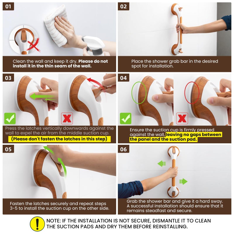 TAILI Grab Bars for Bathtubs and Showers 2 Pack Suction Grab Bar, Heavy Duty Shower Handle Removable Bath Handrails for Seniors and Elderly, Bathroom Safety Grip No Drilling Waterproof,Wood Grain - Image 4