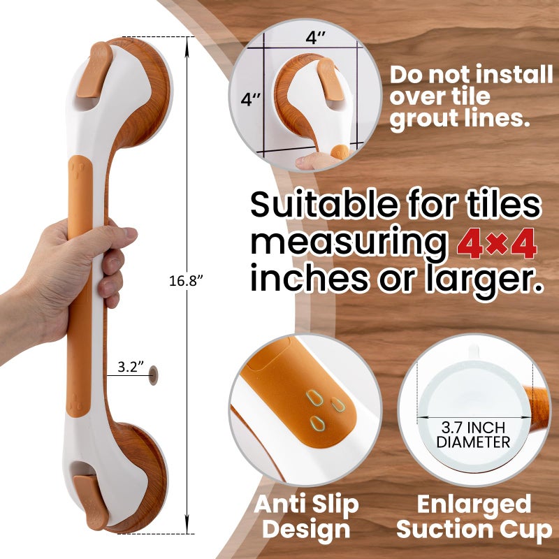 TAILI Grab Bars for Bathtubs and Showers 2 Pack Suction Grab Bar, Heavy Duty Shower Handle Removable Bath Handrails for Seniors and Elderly, Bathroom Safety Grip No Drilling Waterproof,Wood Grain - Image 3