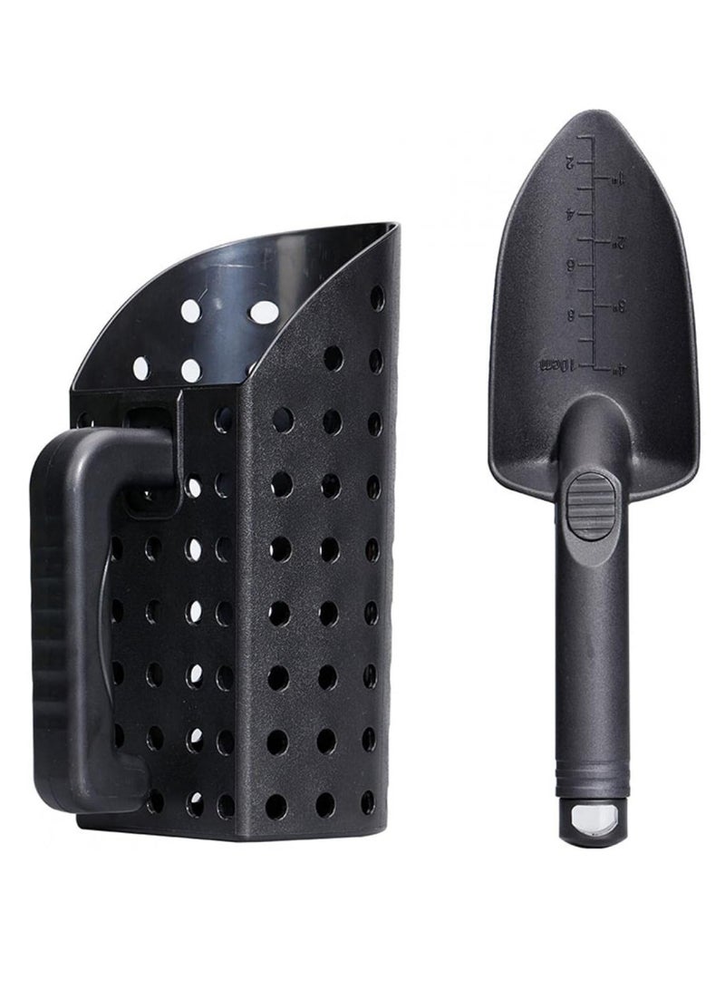Generic Sand Scoop and Shovel Set  Hand Treasure Hunting Tool Metal Detector Accessories for Patio Lawn   Garden  2pcs black - Image 1