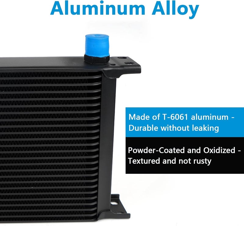 HTRACING 25 Row AN10 10AN Transmission Oil Cooler Kit Stacked Plate With 6AN 8AN Adapter Universal Engine Transmission British Radiator Oil Cooler Condenser Aluminium Alloy Black - Image 4