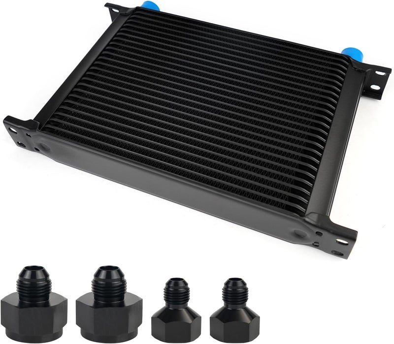 HTRACING 25 Row AN10 10AN Transmission Oil Cooler Kit Stacked Plate With 6AN 8AN Adapter Universal Engine Transmission British Radiator Oil Cooler Condenser Aluminium Alloy Black - Image 1