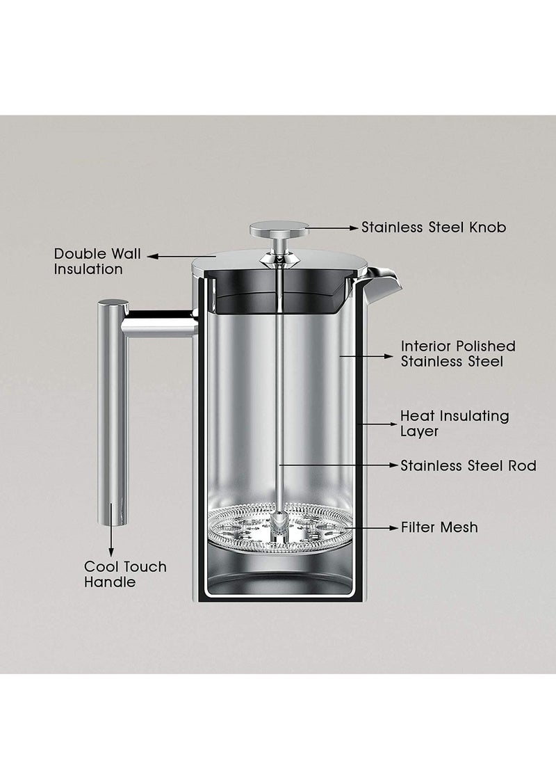 French Press Coffee Maker 350ML Espresso Coffee Maker Pot Practical Stainless Steel Cafetiere Double Wall Insulated Tea Coffee Maker with Filter for Home  - Image 4