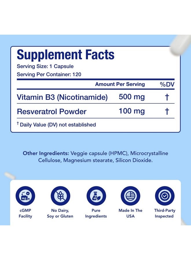 NasaBeahava Nicotinamide with Resveratrol 120 Veggie Capsules Vitamin B3 600mg (Niacinamide Flush Free) - Image 4