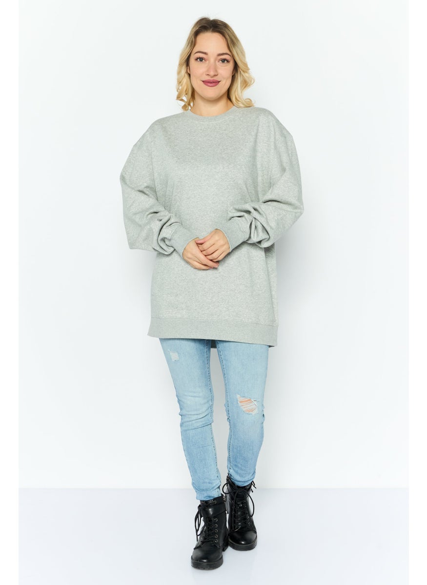 ESPRIT Women Crew Neck Solid Sweatshirt, Grey  - Image 2