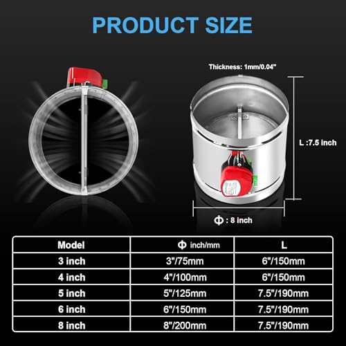 ZOWZEA 8" Motorized Duct Damper,On/Off Backdraft Damper Control, Stainless Steel Airflow Control Damper for HVAC System, 24V AC - Image 2
