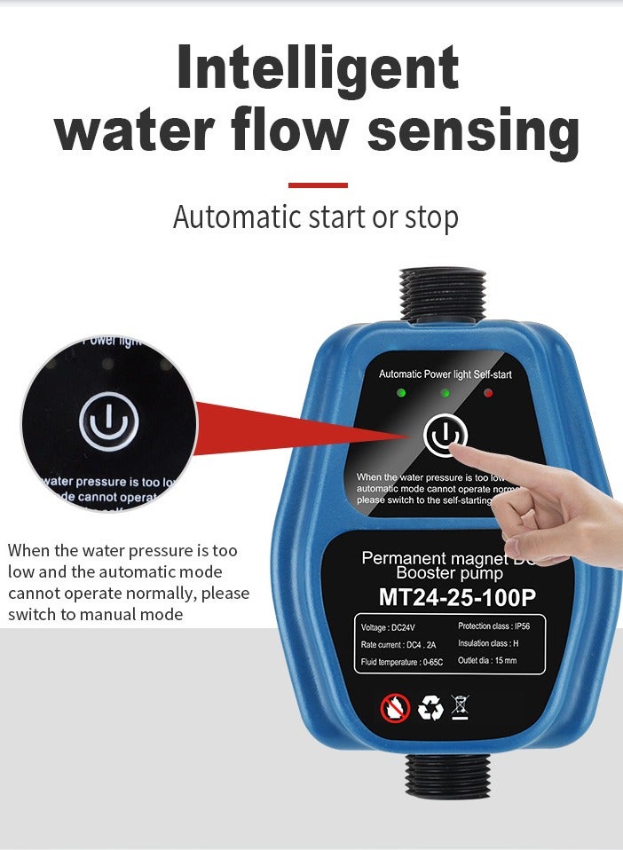 24V Mini Water Pressure Booster Pump, 100W 25L Automatic Shower Booster Pump, Blue - Image 4
