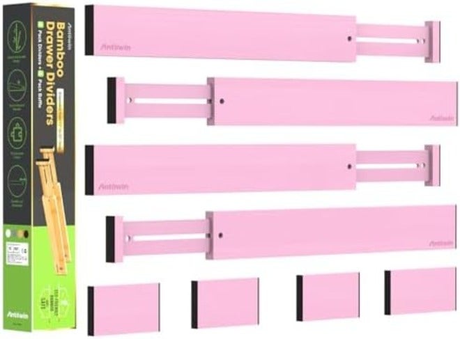 ANTOWIN Bamboo Drawer Dividers Organizers, Drawer Separators Splitter,17-22 inches Long Adjustable Spring-loaded Organizer for Large Utensil, Clothes, Tools Drawers(yellow)