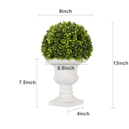 SEVENLOVE 2 Pack Artificial Boxwood Topiary Ball with Lights in Urn Container, 13" Topiary Centerpiece for Home Décor, Mini Fake Plant Greenery Arrangement - Image 2
