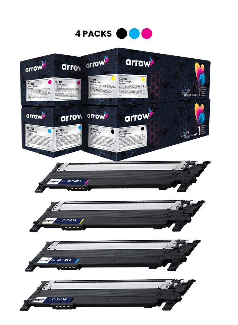 ARROW TONER CARTRIDGE 406s CLT-K406S Multicolour FULL SET OF 4 PACK BLACK,CYAN,YELLOW,MAGENTA Replacement For Samsung CLP-360/362/363/364/365/366/366W/365W/367W/368 Samsung CLX-3300/3302/3303/3303FW/3304/3305/3305W/3305FW/3305FN/3306/3306W/3306FN/3306FW/3307FW Samsung SL-410/413W C460W/C460FW/C463W - Image 1