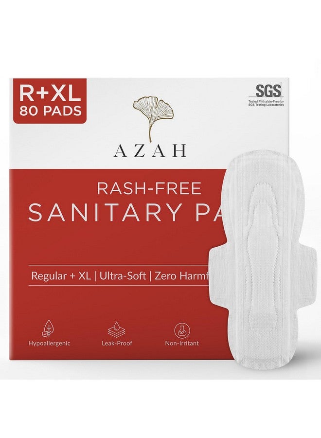 AZAH Sanitary Pads For Women (40 Reg + 40 Xl) [Pack Of 80] 100% Rash-Free Sanitary Napkins | 3X More Absorption, Cottony Soft And Dry Top Cover For Heavy Flow | Toxin Free, Locks Odour, Leak-Proof - Image 1